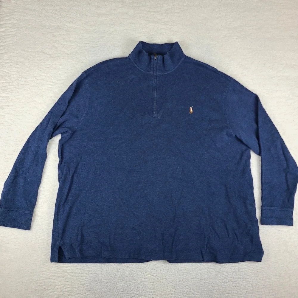 Polo Ralph Lauren Sweater Mens 2XB 2XL XXL BIG Blue Navy Quarter Zip Estate Rib